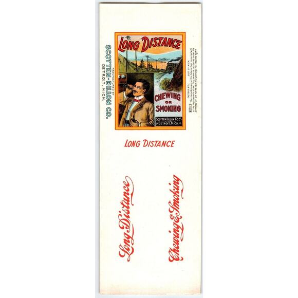 Long Distance Chewing Smoking Tobacco Label Original Scotten Dillon Detroit Mich - Picture 1 of 3